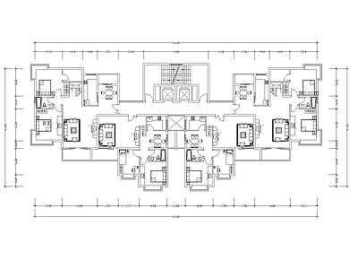 现代高层住宅一梯四户户型建筑平面图