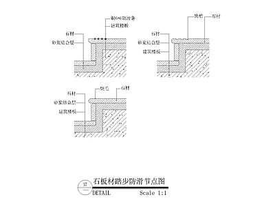 石板材踏步防滑节点图 施工图