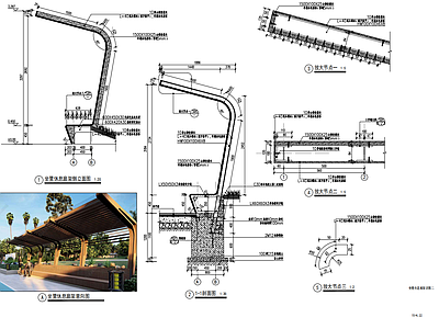 现代休闲木廊架详图 施工图