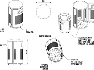 户外垃圾桶设计图纸