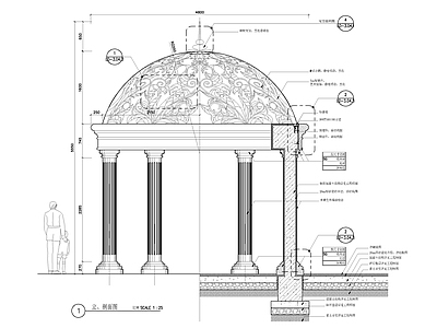 欧式六柱亭子详图 施工图