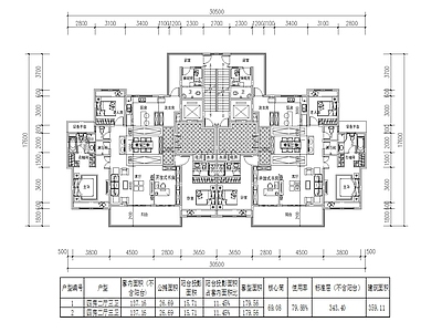 两梯两户户型 施工图  四室两厅 平层