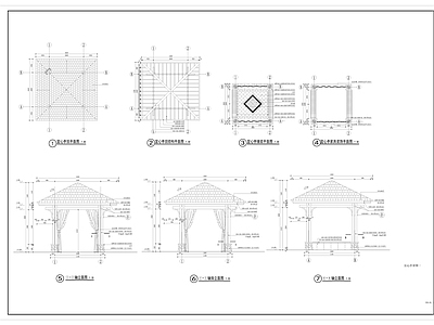 欧式简约防腐木四角景亭 施工图