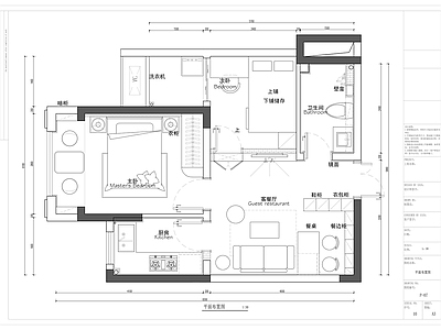 现代平层客厅及卧室整 施工图