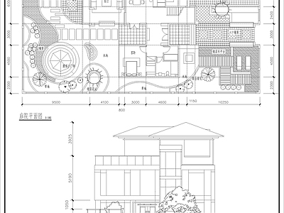 别墅庭院建筑平面图 立面图