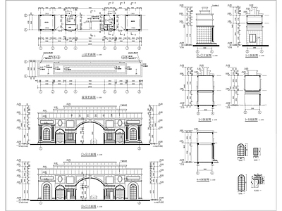 欧式风格小区大门建筑 施工图