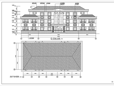 欧式坡屋面办公楼建筑 施工图