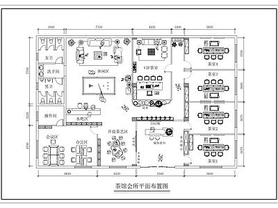 现代茶室会所平面布局图