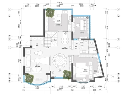 130㎡三房别墅平面 含PSD 平面图