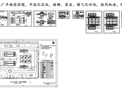 BAF工艺污水处理厂平面高程图单体构筑物设计图纸 施工图