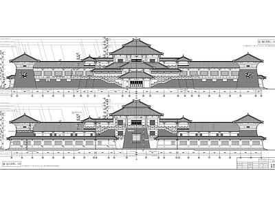 3层仿古单檐道学院建筑 施工图