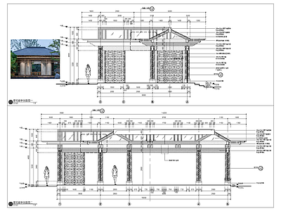 新中式亭廊效果图 施工图