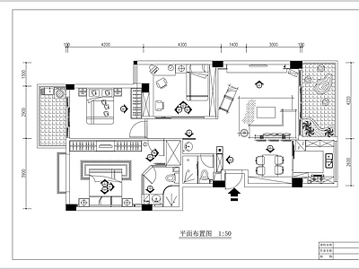 三室一厅平立面室内 施工图 平层