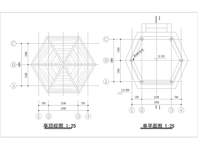 现代风格木结构简易六角亭 施工图