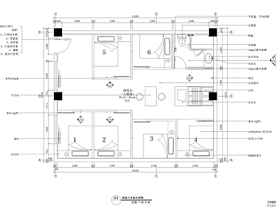 大通铺6人宿舍平立 施工图