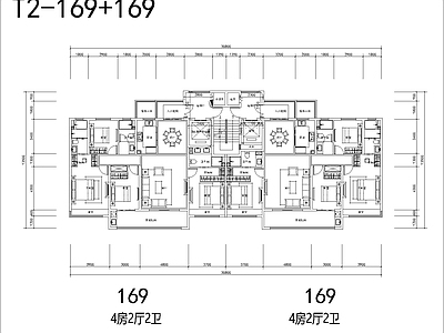 170南北通大面宽二类高层建筑平面 施工图