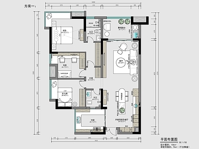 106㎡现代法式家装设 施工图 平层