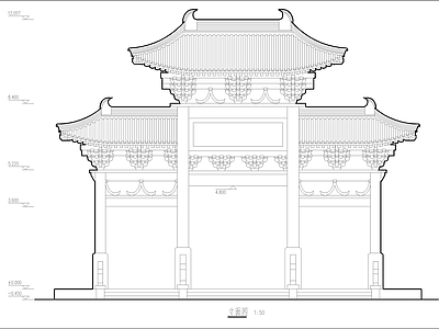 单排四柱牌坊建筑 施工图