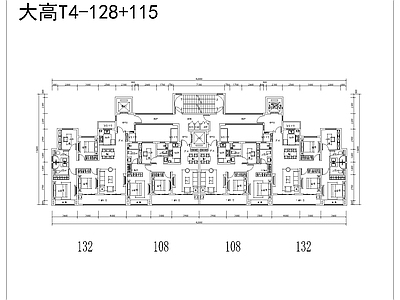 108 132一梯四户一类高层建筑平面 施工图