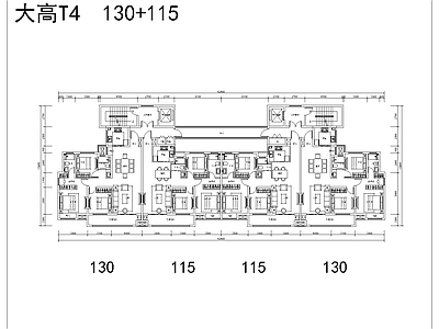 115 130一梯四户一类高层建筑平面 施工图