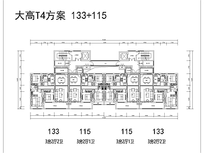 115 133一梯四户一类高层建筑平面 施工图