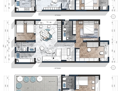 三层复式设计平面方案图彩平 施工图