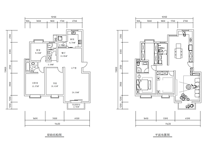 两居室平立面设计 施工图  两室一厅 平层