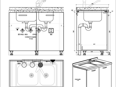 1米宽对开门水盆地柜 施工图