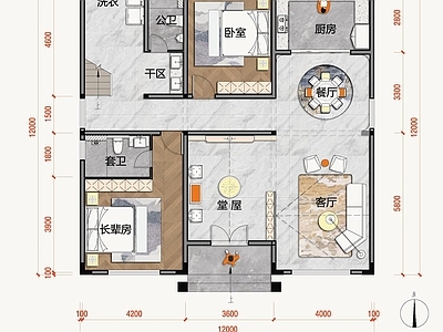 三层农村自建房 面宽12米 进深12米 施工图