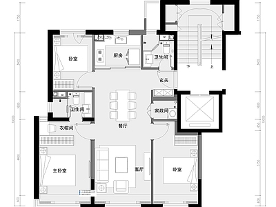 99㎡三室二厅精装刚需户型样板 施工图 平层