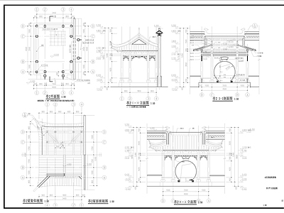 中式建筑亭子 半亭 施工图