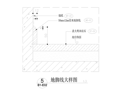 石材与实木地脚线大样图 Model 施工图