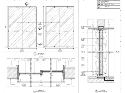 夹丝玻璃移门节点大样图 施工图 折叠