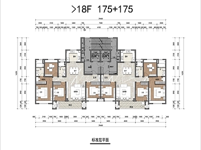 175平T2户型平面 施工图  两室一厅 平层 彩平图