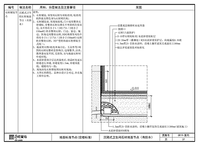 沉箱式卫生间石材地面节点 有防水 施工图