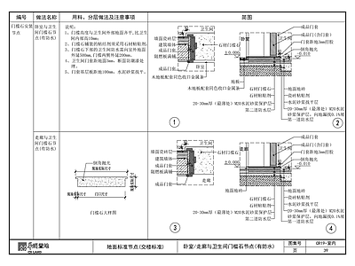 卧室走廊与卫生间门槛石节点 有防水 施工图