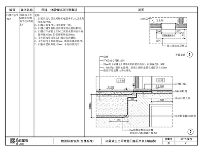 沉箱式卫生间地面门槛石节点 有防水 施工图