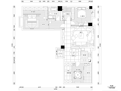 现代家装样板间 施工图 平层