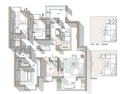 154平家居户型彩平PSD 施工图 平层 彩平图