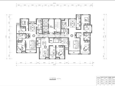 一梯三户户型图 施工图  两室一厅 平层