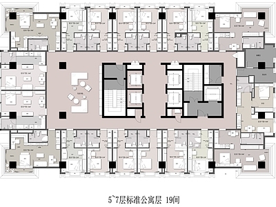 现代人才公寓平面方案 施工图 一室一厅 小户型 彩平图