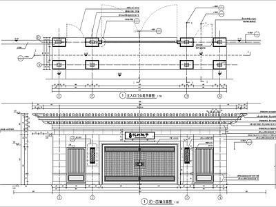 新中式小区入口大门 楼 施工图