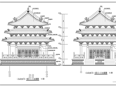 中式古建大门建筑设计 施工图