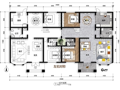 自建房面宽24米进深12米双拼 施工图