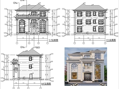 欧式三层自建房 别墅建 施工图