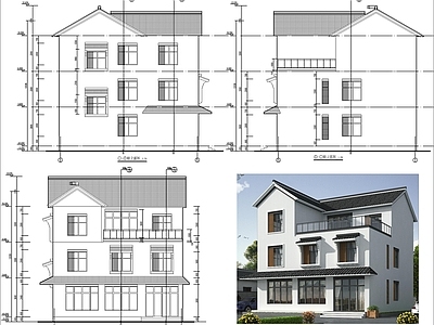新中式三层自建房 别墅建 施工图