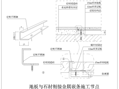 地板与石材衔接金属嵌条施工节点大样图 施工图