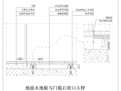 地面木地板与门槛石收口大样图 施工图