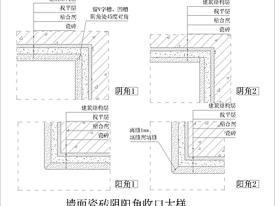 墙面瓷砖阴阳角收口大样 施工图