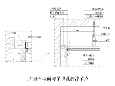 大理石墙面与吊顶乳胶漆节点 施工图